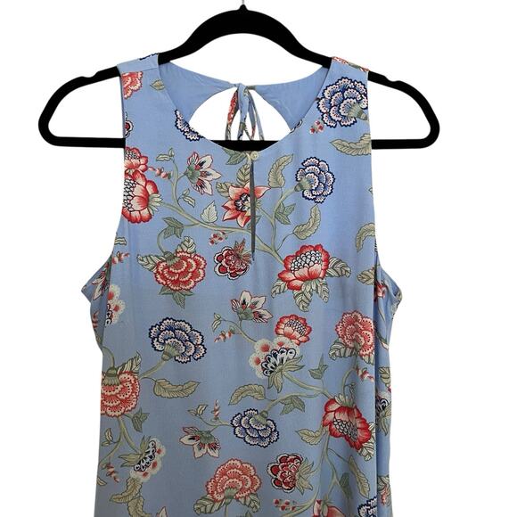 LOFT | Floral Print Blue Keyhole Front Open Back Tie Sleeveless Top Medium Boho - Picture 2 of 6
